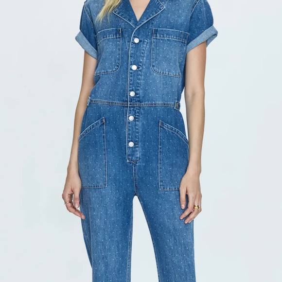 Women's Blue Denim Grover Jumpsuit with  Polka dots - Picture 1 of 3